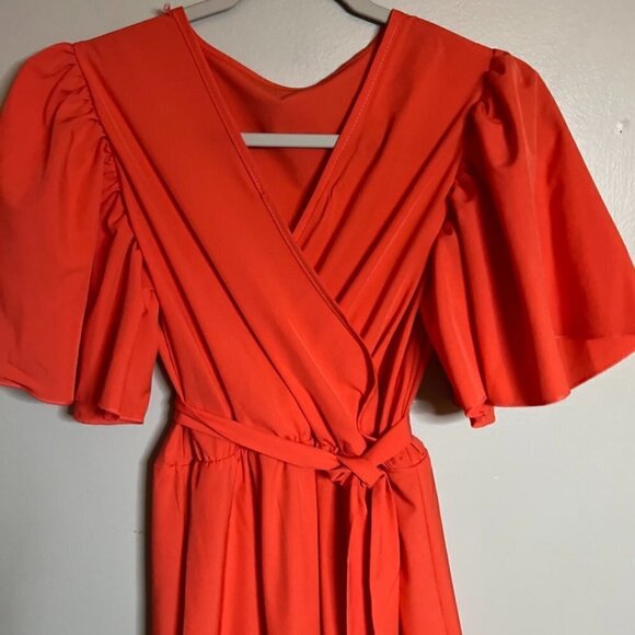 Orniya Women's Belted Surplice Flutter Sleeve Maxi Dress in Size 8 in Orange - Picture 5 of 8